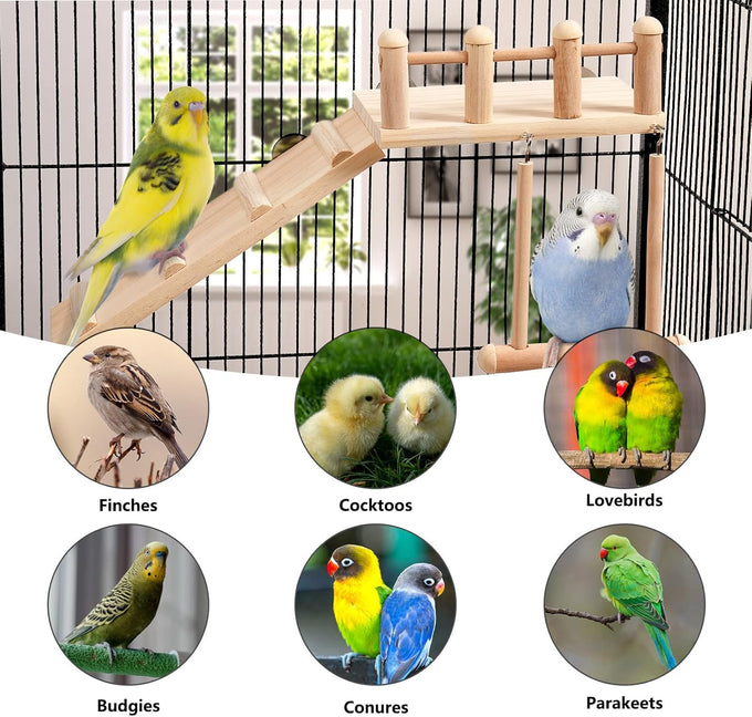 Wooden bird perches platform swing for small birds with climbing ladder, parakeet cage accessories
