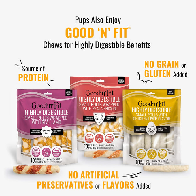 Good 'n' Fun Triple Flavor Chews for Large Dogs - Long-Lasting, Natural Beef Hide and Chicken, 2 Count