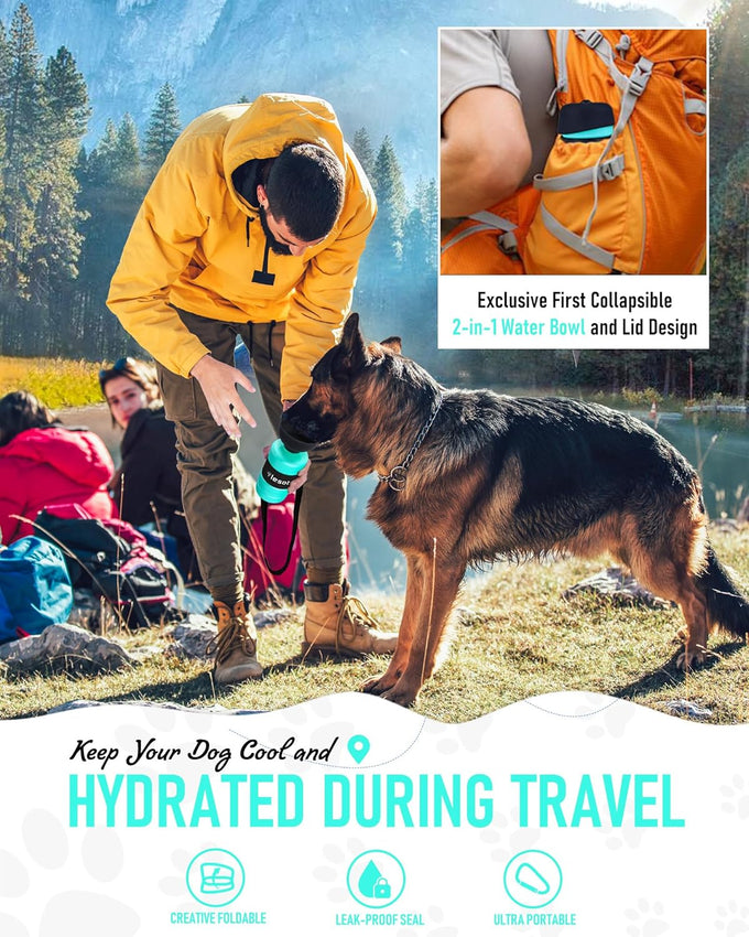 lesotc 35oz portable dog water bottle with leak-proof travel water bowl and squeeze bottle for outdoor walking and hiking