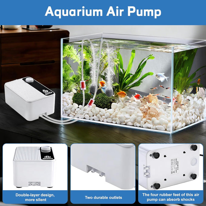 Aquarium Air Pump, 2.3W/5.5W/8W, Adjustable Fish Tank Bubbler for Small to Large Aquariums, up to 200 Gallons