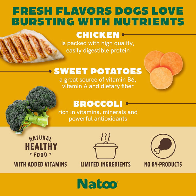 Nattoo chicken sweet potato broccoli dog treat topper for picky eaters and puppies 3 oz case of 20