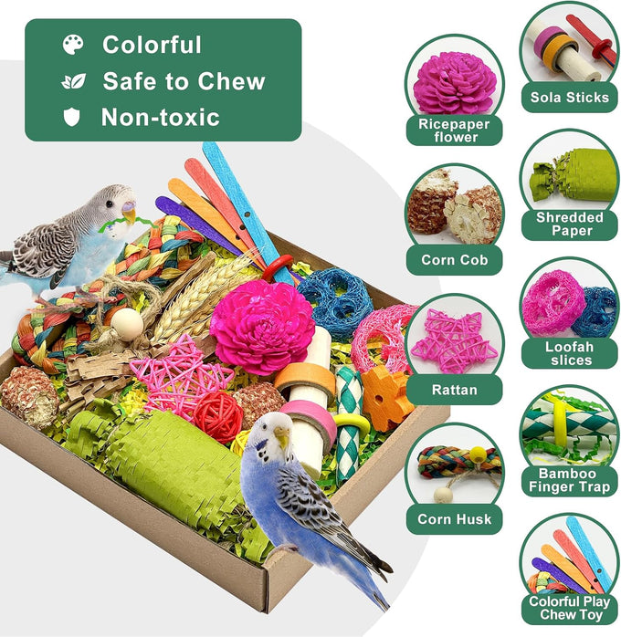 Natural Bird Toy Foraging Parrot Shredding Toys Box for Small-Medium Birds (Colorful)