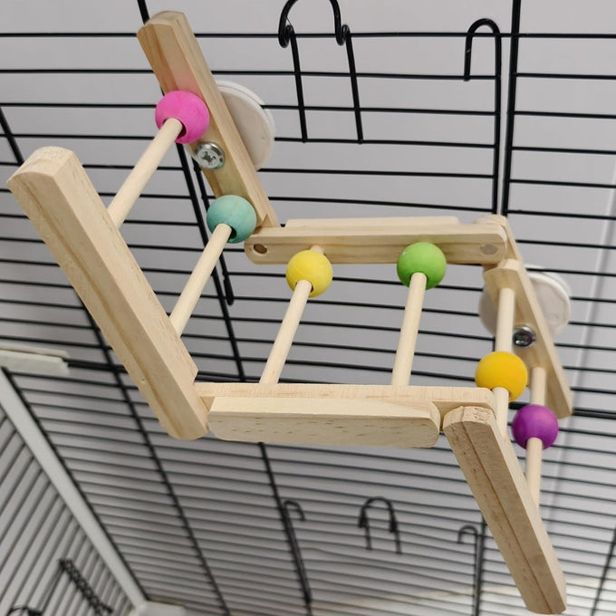 12-inch foldable hardwood parrot climbing bridge with colorful beads, 2 pack tri-section cage accessories for small birds