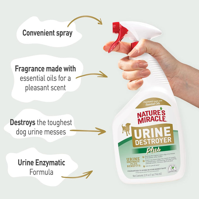 Nature's Miracle Enzymatic Urine Destroyer Plus for Dogs, 32 oz, Severe Stain Removal Formula