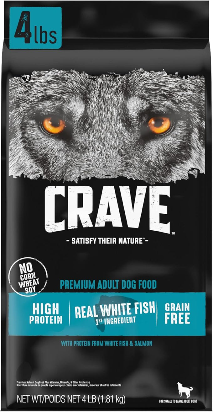 crave grain-free high-protein adult dry dog food white fish salmon 4 lb bag