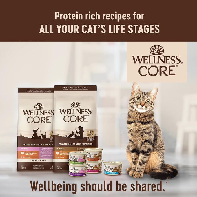 Wellness CORE Signature Selects Variety Pack Adult Canned Wet Cat Food, Natural, Protein Rich, Grain Free, Poultry Recipes, 5.3 oz, Pack of 12 Cans