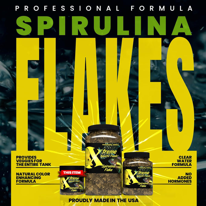 Xtreme Spirulina Flakes for Tropical and Marine Herbivorous Fish, Enhanced Health and Vibrant Colors, USA Farm Grown, Cichlids, Barbs, Tetras, Guppies (2oz)