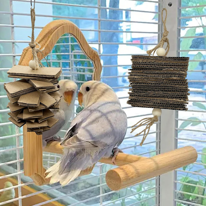 lwinger small parrot chew toys 4 pack natural cardboard paper hanging bird shredding toy for budgies conures cockatiel parakeet lovebirds canary