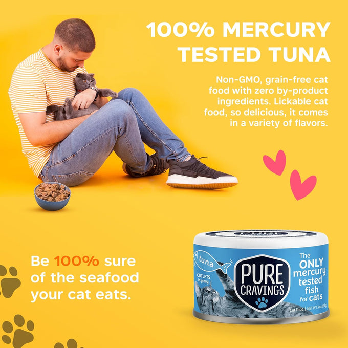 Pure Cravings 100% Mercury-Tested Grain-Free Wet Cat Food Canned Tuna Cutlets in Gravy, Pack of 12