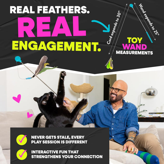 Jackson Galaxy Gotcha! Telescoping Cat Wand Toy with Natural Feathers for Indoor Cat Play