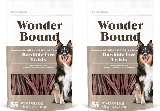 Wonder Bound Bacon & Cheese Flavor Dog Twist Sticks - 55 Count - Rawhide-Free, Dental Health, Easy to Digest, Long-Lasting