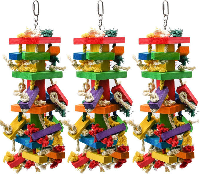 Ruby.Q 2 Pack Large Parrot Toy, Multicolored Wooden Chewing Toy for African Greys and Large Macaws, 20in