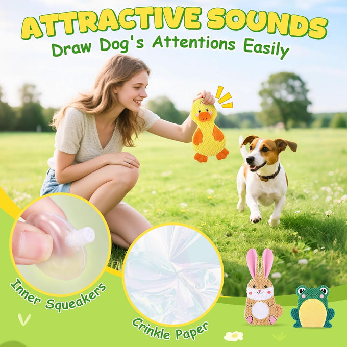xiugoal 3 pack no stuffing interactive dog toys for small medium breeds with crinkle squeaky sounds