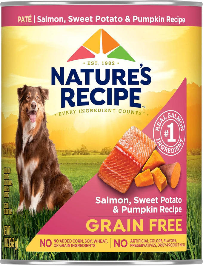 Nature's Recipe Grain-Free Wet Dog Food with Salmon, Sweet Potato, and Pumpkin Recipe, 13 oz, Pack of 12