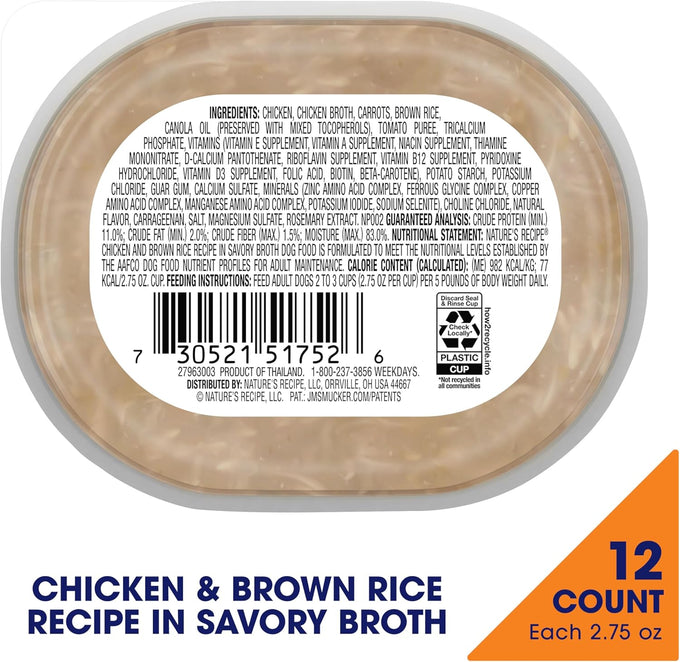 Nature's Recipe Wet Dog Food, Chicken in Broth Recipe, 12 x 2.75 oz Cups, No Corn, Wheat, or Soy, Adult Dog Food