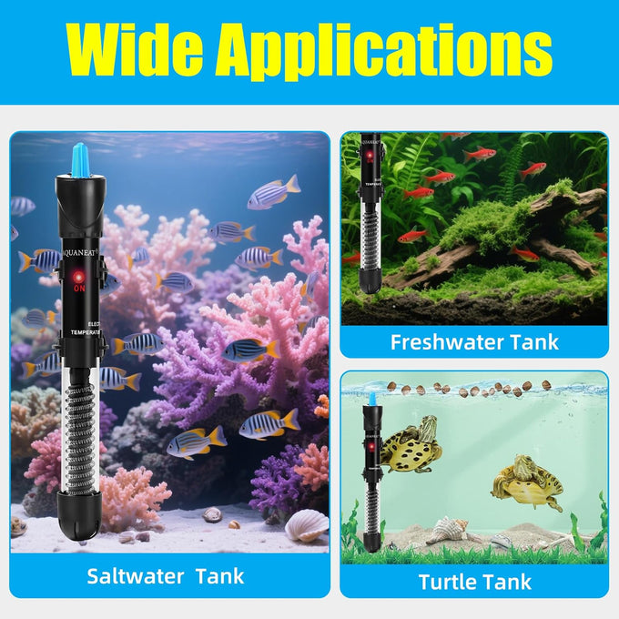 AQUANEAT 50W aquarium heater, 5-15 gallon tank, adjustable submersible 110V/60Hz water thermostat with thermometer