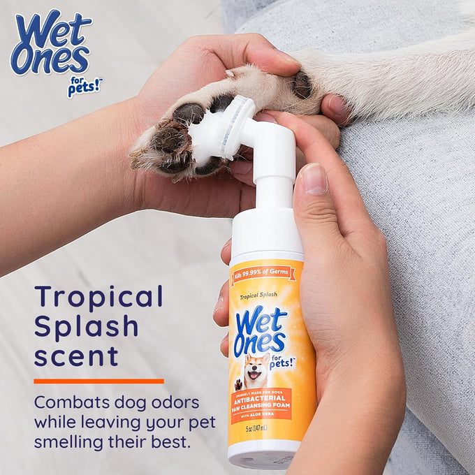 Wet Ones for Pets 5 Ounce Antibacterial Dog Paw Cleaner with built-in Scrubber Brush, Tropical Splash Scent