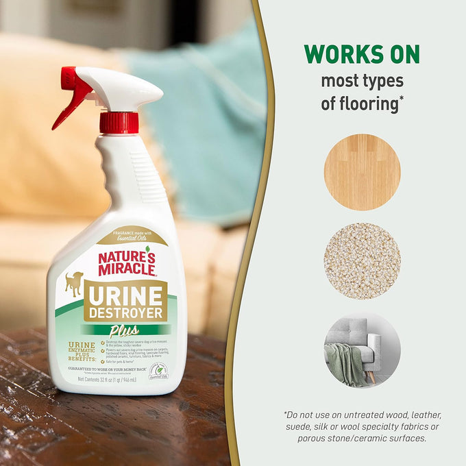 Nature's Miracle Enzymatic Urine Destroyer Plus for Dogs, 32 oz, Severe Stain Removal Formula