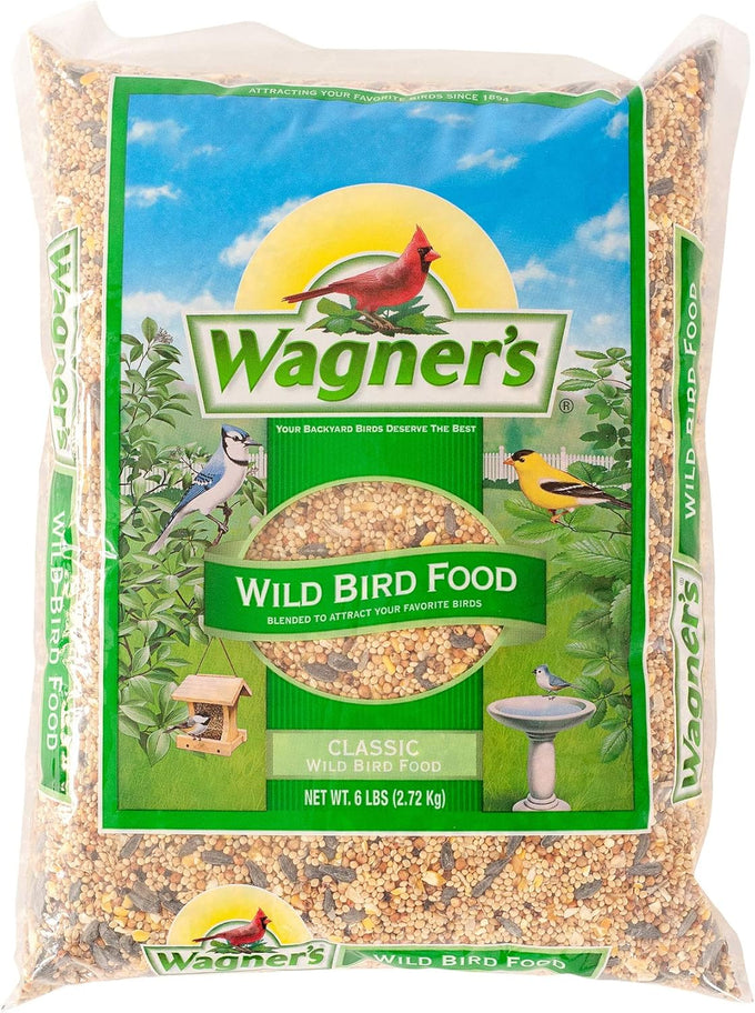 Wagner's 6-pound classic blend wild bird food bag, Millet, sunflower, and cracked corn for backyard birds