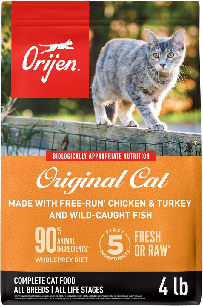 oriyen grain-free high-protein premium dry cat food original recipe 4lb bag for adult cats