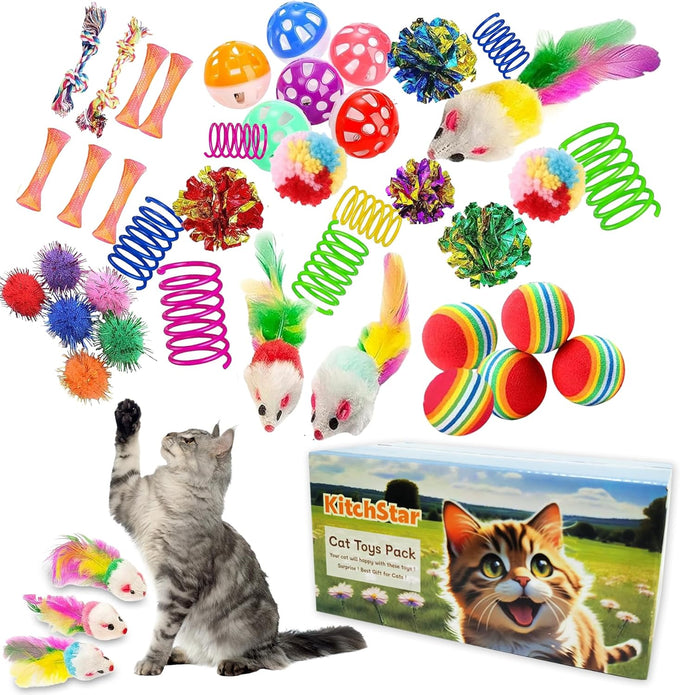 46 PCS cat toys for indoor cats kittens exercise, colorful spring toys crinkle mouse ball mint catnip gift