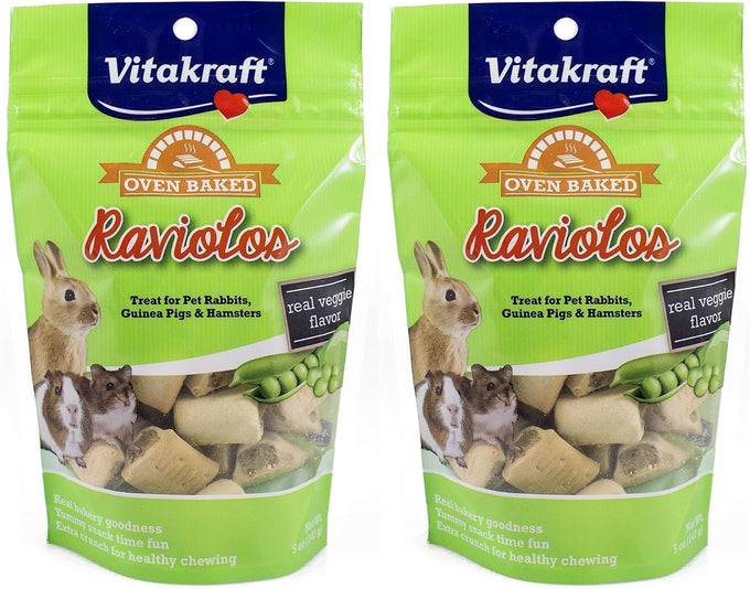 Vitakraft Raviolos crunchy biscuit filled snack for rabbits guinea pigs and hamsters 5oz veggie center