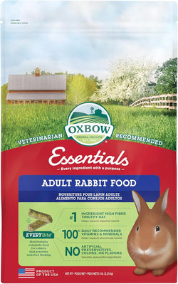 Oxbow essentials rabbit food, adult bunny pellets with timothy hay, vitamins, and minerals, 5 lb