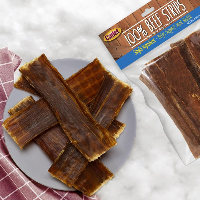 Cadet 100% Beef Esophagus Dog Jerky, 4 Ounce, Single Ingredient, Rawhide Alternative for Dogs