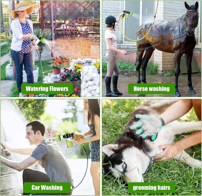 Upgraded 8-in-1 Zinc Alloy Dog Wash Hose Nozzle with 100cc Soap Dispenser and Pet Grooming Glove