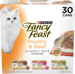 Fancy Feast Grain Free Wet Cat Food Variety Pack - 30x 3 oz. Cans, No Artificial Colors or Preservatives, Adult Cat Food
