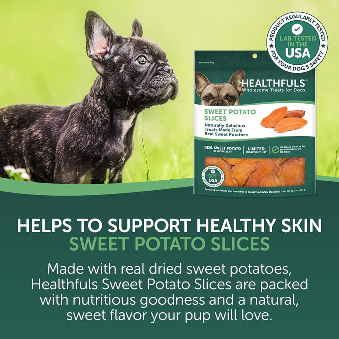 Healthfuls grain-free sweet potato dog treats, 16 oz, limited ingredient, real dried sweet potatoes