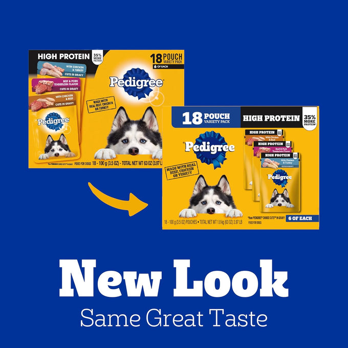 Pedigree High Protein Wet Dog Food Variety Pack, 18 Pouches
