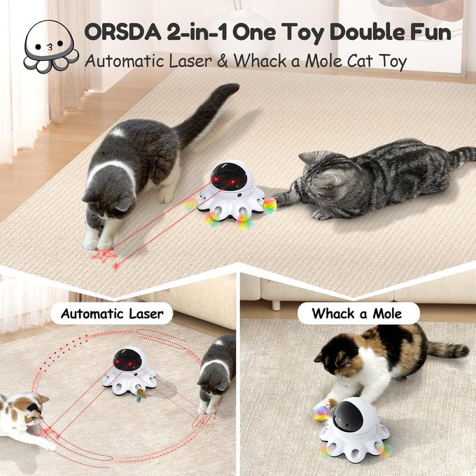 orsda 2-in-1 interactive automatic motion activated cat laser toy with feathers and usb rechargeable