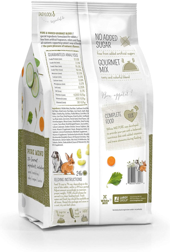 Witte Molen Pure Rabbit Food Mixture for Mini Rex Lionhead English Lop and Dutch Rabbit, 4.4 lbs, Carrot Celery Timothy Hay and Gourmet Muesli Dry Food