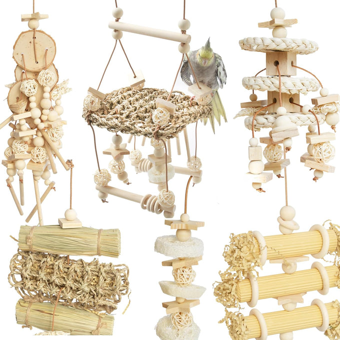 Natural bird toys for quaker parrot, lovebird, parakeet, cockatiel & conure - 100% natural, non-toxic, chew, shred & forage toys