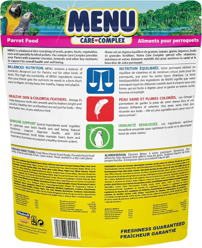 Vitakraft Menu Premium parrot food for large birds, macaw, amazon, conure, and parrot, 5-pound pack