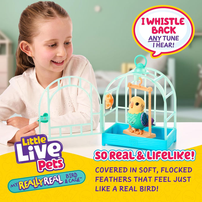 little live pets indie talking bird toy, 20+ sounds, realistic pet play, kids toy playset, ages 5-7, colorful cage