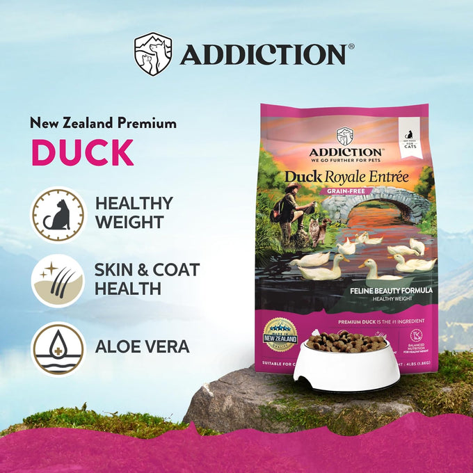 Addiction Duck Royale - 4lbs Cage-Free New Zealand Duck Recipe Grain-Free Dry Cat Food