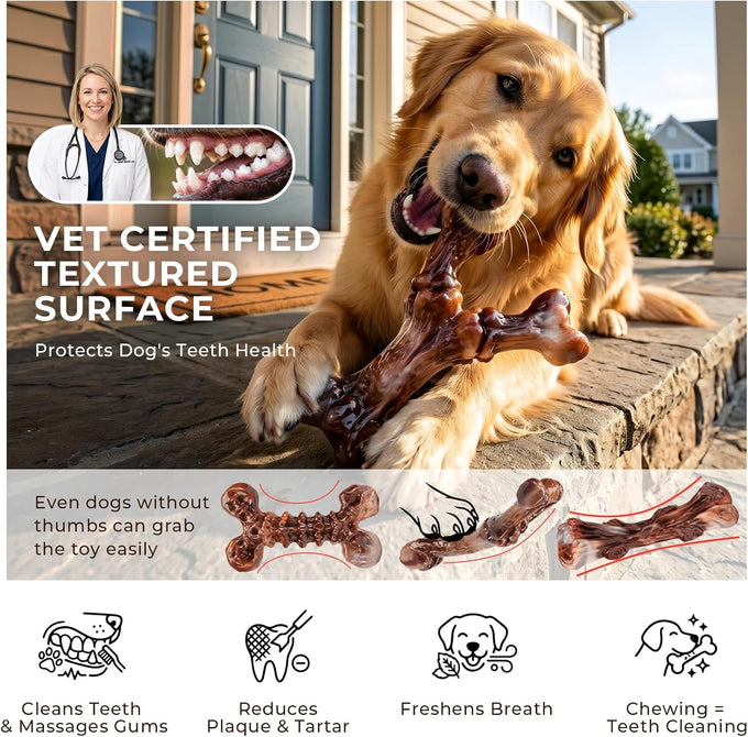 Kseroo bacon flavored nylon dog chew toys 3-pack for medium large dogs 25-90lbs brown XL