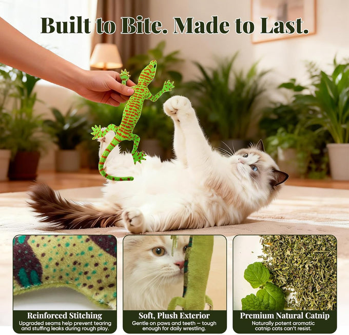 CiyvoLyeen Lizard Catnip Toys Soft Durable Plush for Indoor Cats Boredom Relief Teeth Cleaning Interactive Set of 4