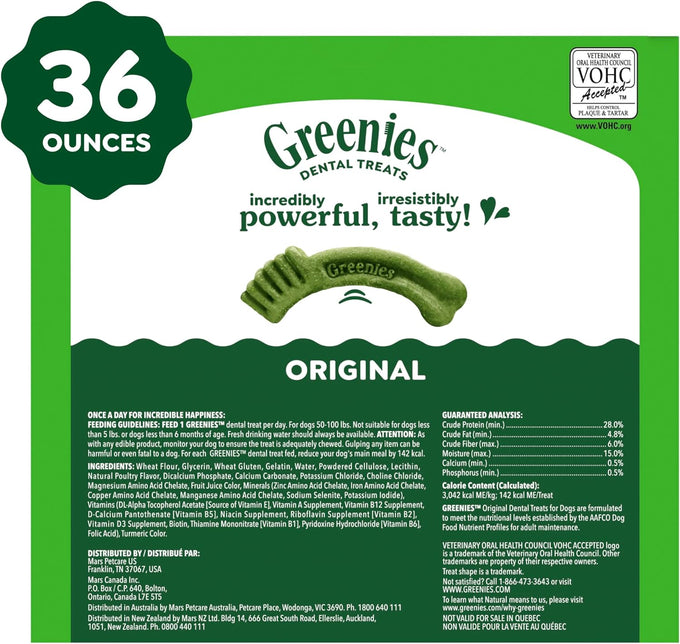 Greenies veterinarian-recommended natural dental dog treats, large size, original flavor, 36 oz pack, 24 count