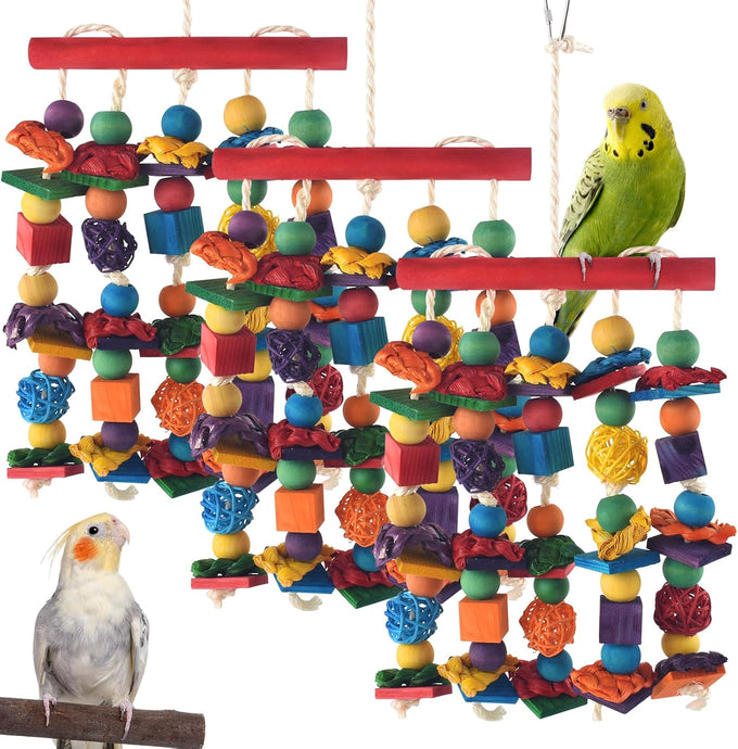 dbness bird toys, natural wooden blocks, parakeet chewing toy for small to medium macaw cockatoos budgie lovebird cockatiel conures 13.4x5.9 inches adjustable