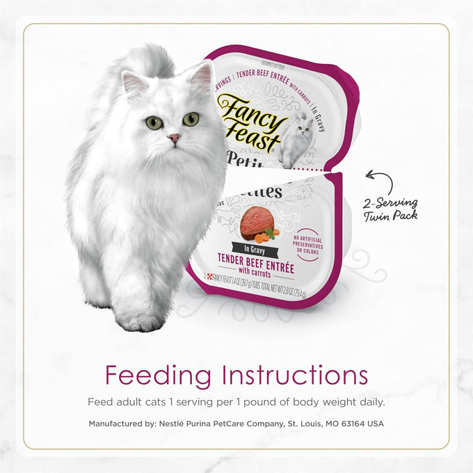 Purina fancy feast petites tender beef entree with carrots in gravy gourmet wet cat food 2.8 oz tubs pack of 12