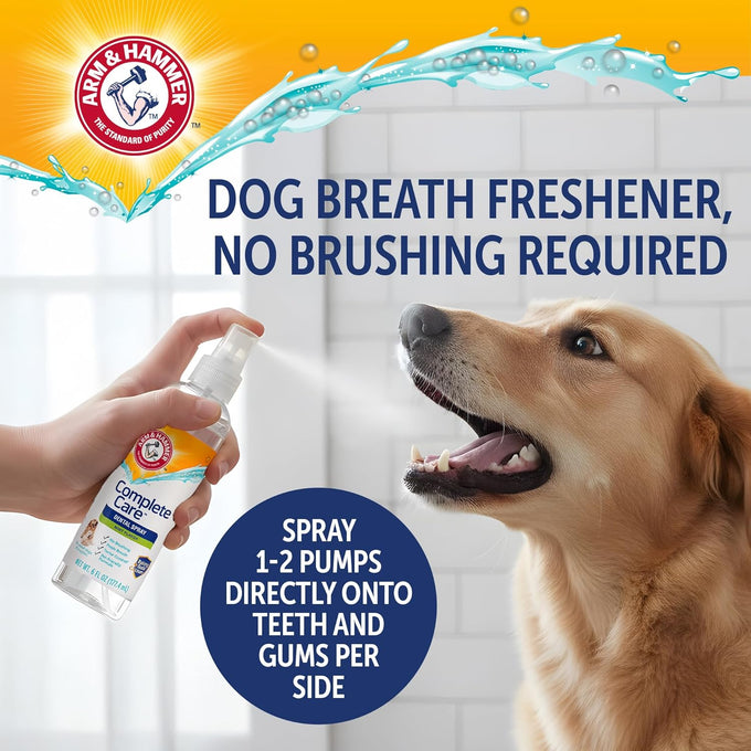 Arm & Hammer Complete Care Dog Dental Spray, 6 Fl Oz, Mint Flavor, Brushless Breath Freshener with Baking Soda and Calcium