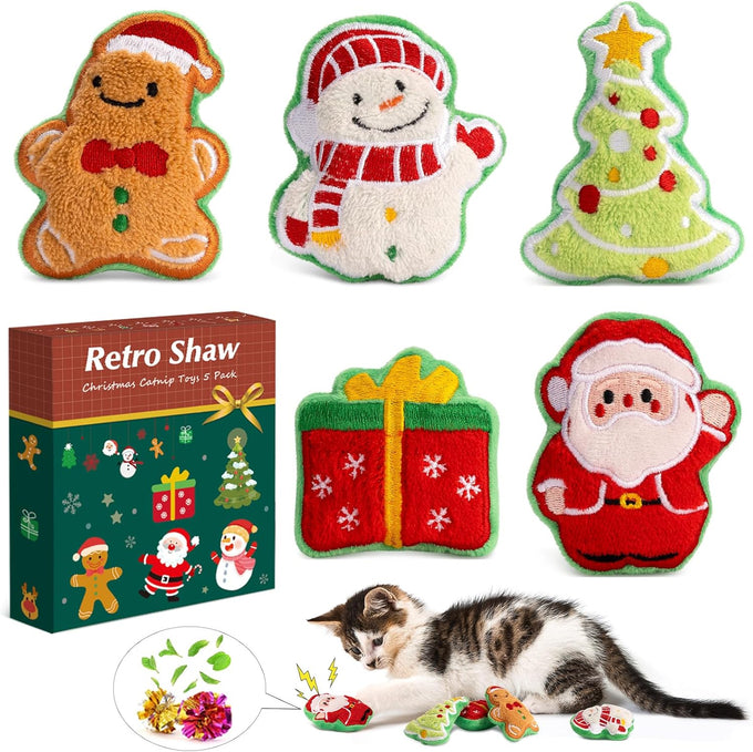 Retro shaw 8 inches refillable catnip toys, 3 pack, cat toys pillows with crinkle sound for indoor cats