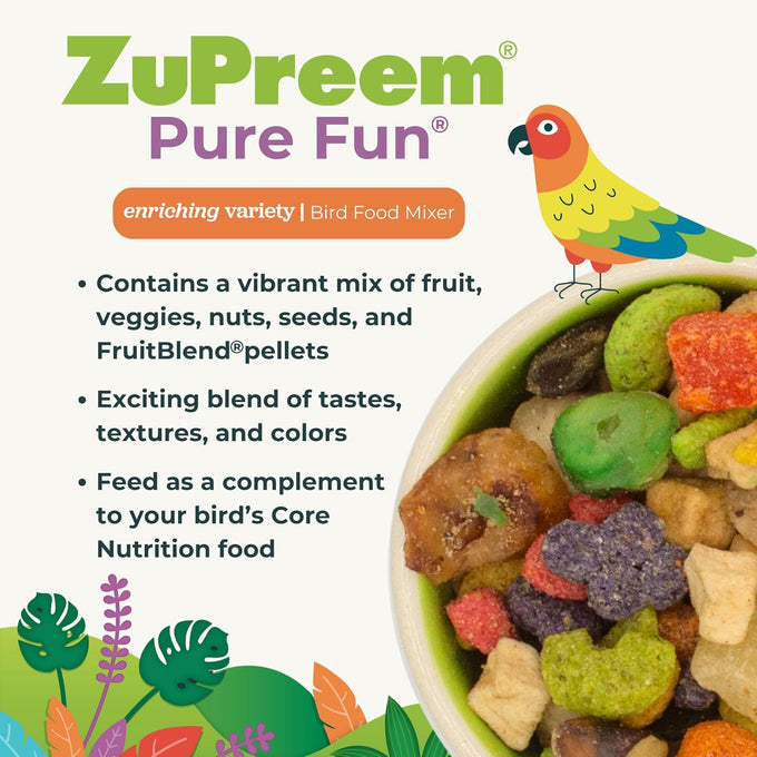 ZuPreem Pure Fun Bird Food Seed Pellet Blend for Medium Large Birds Parrot Conure