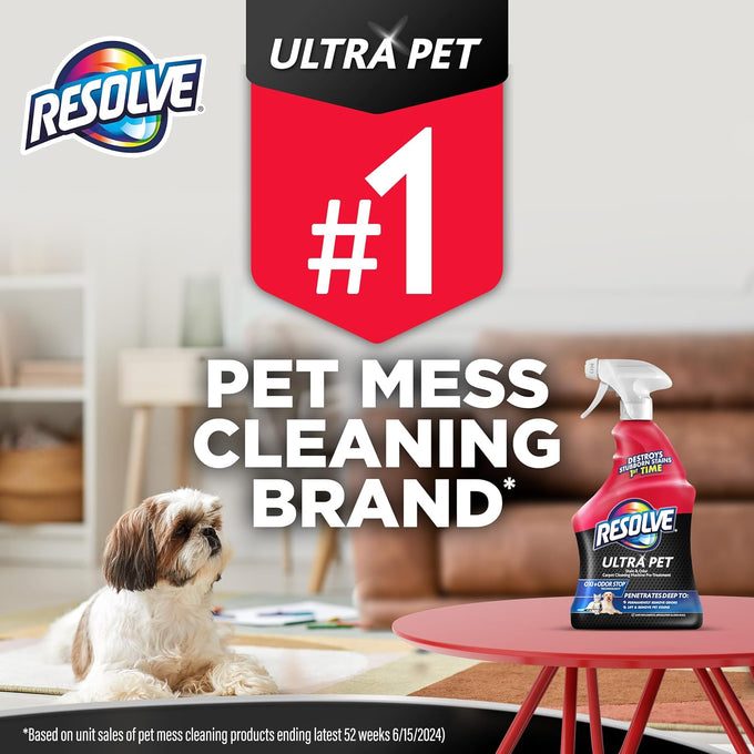 Resolve Ultra Pet Carpet Cleaner Spray, 32oz, for removal of pet stains and odors, effective on carpets, upholstery, and area rugs