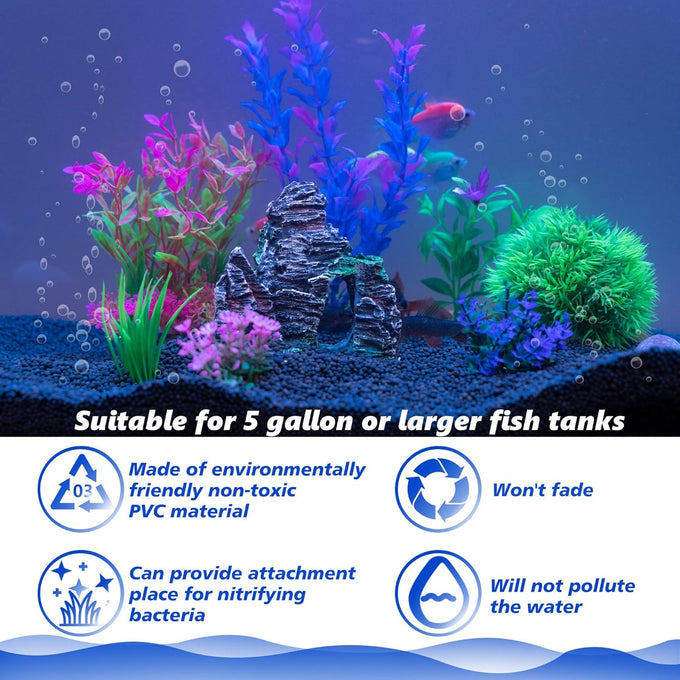 Ameliade goldfish and betta fish tank accessories artificial plastic plants decorations and rock cave set