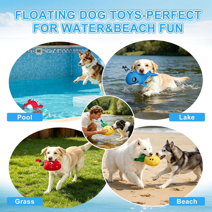 Beautyzoo floating dog water pool toys 2 pack, squeaky whale & crab design, medium/large dogs, durable summer water dog toy