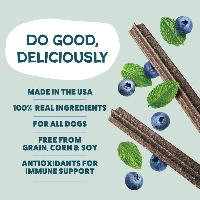 Shameless Pets Blueberry & Mint Dental Chews for Dogs, 32-piece Grain-Free Dental Sticks with Fresh Breath Benefits